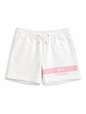 Crooks & Castles White Shorts with Pink Logo Band – Size Small GUC